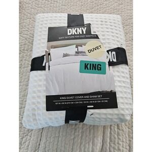 DKNY King Modern Hexagon Duvet Set 3pc White Textured NEW